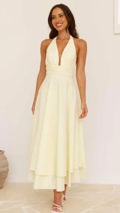Kathy Halter Neck Maxi Dress - Lemon