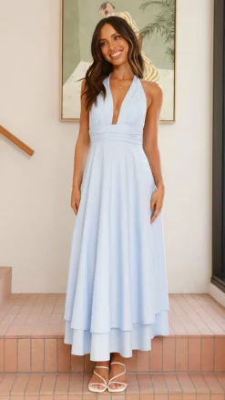 Kathy Halter Neck Maxi Dress - Light Blue