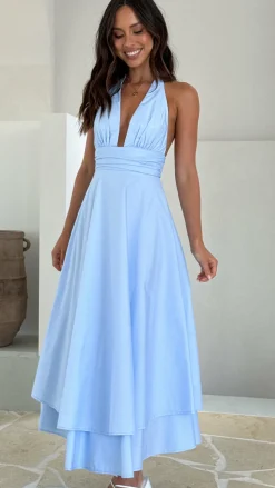 Kathy Halter Neck Maxi Dress - Light Blue