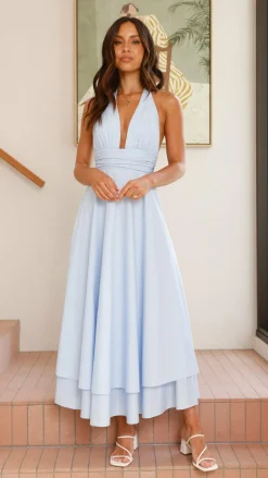Kathy Halter Neck Maxi Dress - Light Blue