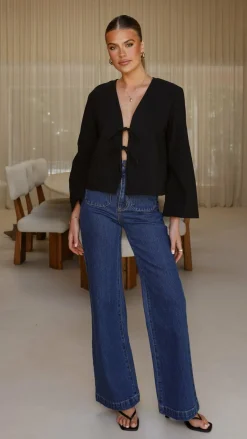 Kiera Tie Front Top - Black