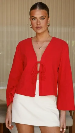 Kiera Tie Front Top - Red