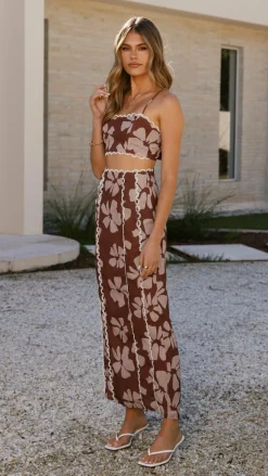 Kiva Crop Top - Brown Daylillies