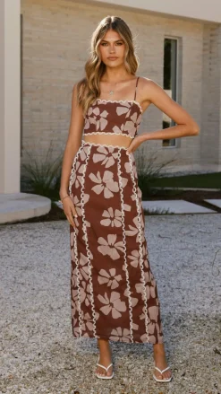 Kiva Maxi Skirt - Brown Daylillies