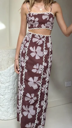 Kiva Maxi Skirt - Brown Daylillies