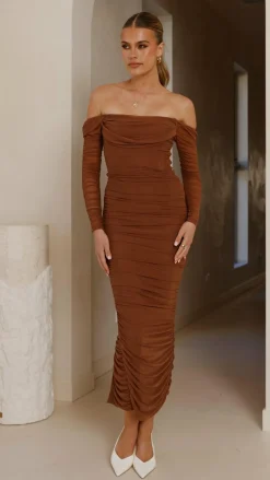 Kylie Maxi Dress Long Sleeve - Chocolate