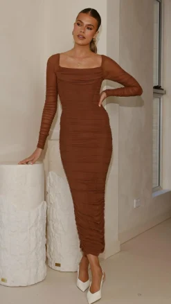 Kylie Maxi Dress Long Sleeve - Chocolate