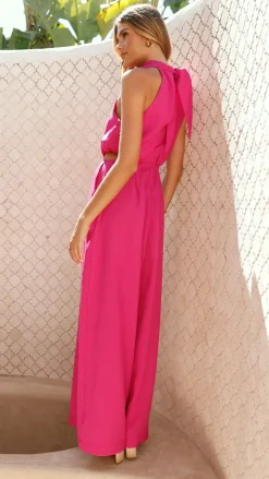 Lara Halter Neck Wide Leg Jumpsuit - Pink