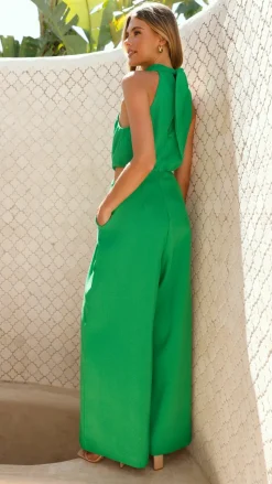 Lara Halter Neck Wide Leg Jumpsuit - Green