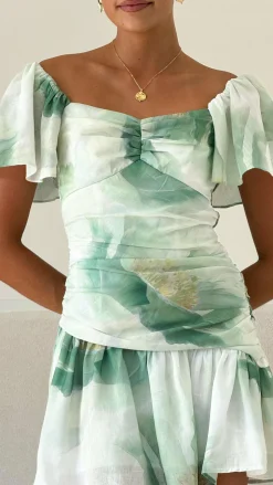 Laury Mini Dress - Green Floral