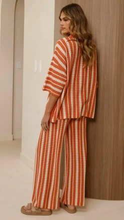 Layla Button Up Knit Shirt - Orange