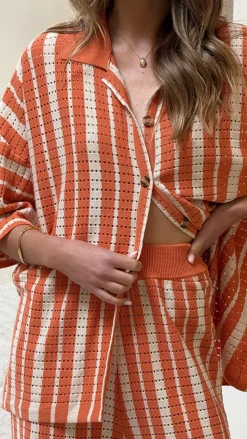 Layla Button Up Knit Shirt - Orange
