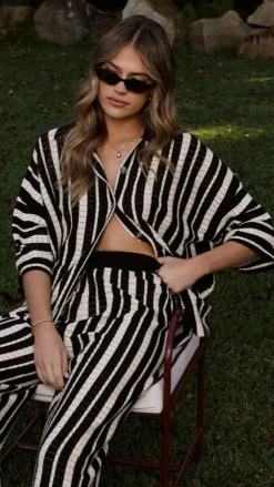 Layla Button Up Knit Shirt - Black