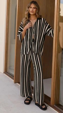 Layla Button Up Knit Shirt - Black