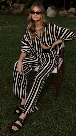 Layla Knit Wide Leg Pants - Black