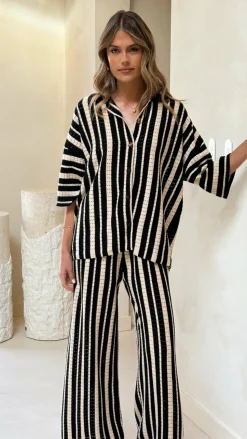 Layla Knit Wide Leg Pants - Black