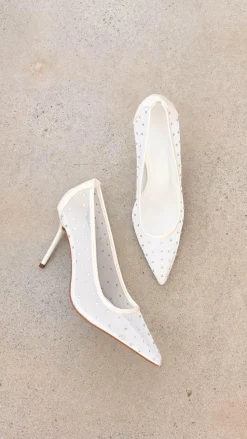 Lee Heels - White Mesh Diamante