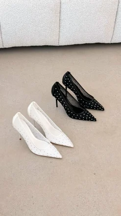 Lee Heels - White Mesh Diamante