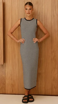 Leilah Maxi Dress - Black Stripe