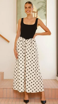 Leoni Maxi Dress - Oat/Black Spot