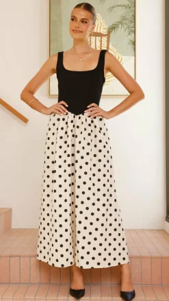 Leoni Maxi Dress - Oat/Black Spot