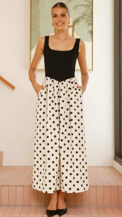 Leoni Maxi Dress - Oat/Black Spot