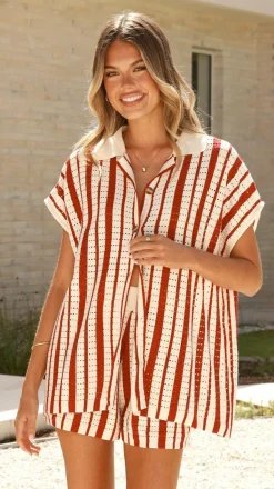 Leonie Short Sleeve Knit Top - Red