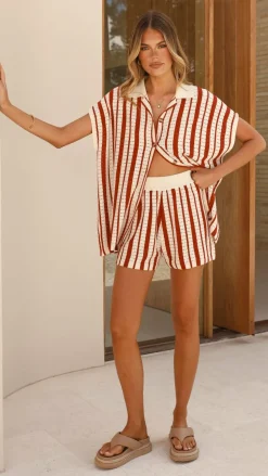 Leonie Short Sleeve Knit Top - Red