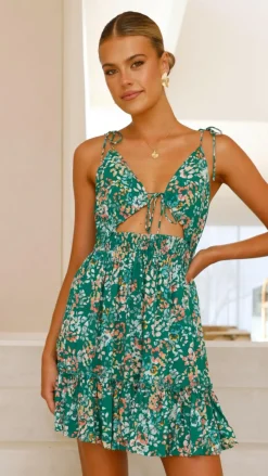 Lille Mini Dress - Green Floral