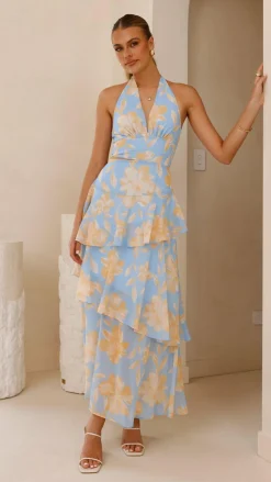 Louka Layered Maxi Dress - Blue/Yellow Floral