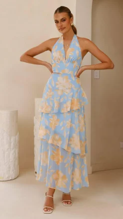 Louka Layered Maxi Dress - Blue/Yellow Floral
