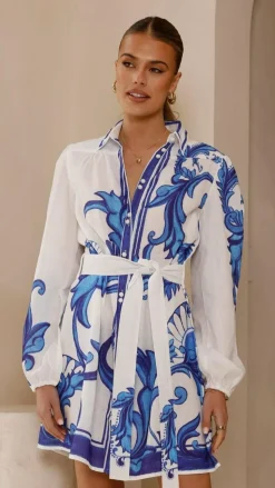 Lucia Long Sleeve Mini Dress - Sapphire Print