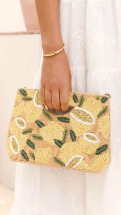 Lucielle Lemon Beaded Clutch - Yellow / Camel