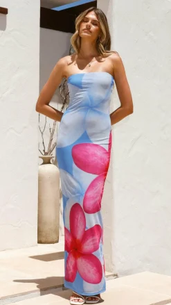 Lydie Strapless Maxi Dress - Blue/Pink