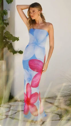 Lydie Strapless Maxi Dress - Blue/Pink