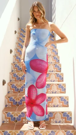 Lydie Strapless Maxi Dress - Blue/Pink