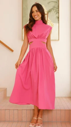 Maddison Midi Dress - Hot Pink