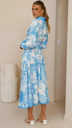 Madeline Long Sleeve Midi Dress - Portofino Azure