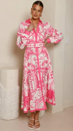 Madeline Long Sleeve Midi Dress - Portofino Cherry Jam