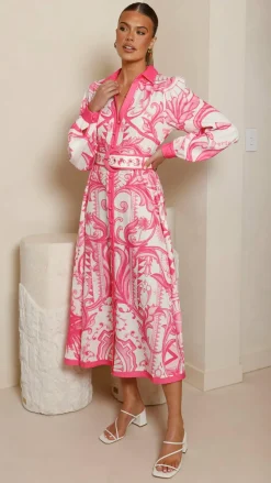 Madeline Long Sleeve Midi Dress - Portofino Cherry Jam