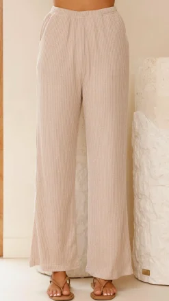 Madian Button Up Shirt and Pants Set - Taupe