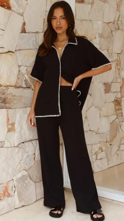 Madian Button Up Shirt and Pants Set - Black