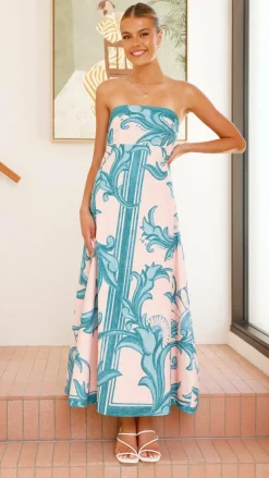 Madra Maxi Dress - Aqua / Pink Zayna