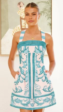 Maegan Mini Dress - Aqua / Pink Zayna