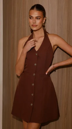 Maia Halter Neck Mini Dress - Brown