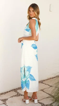 Maisy Shoulder Tie Midi Dress - Blue Teal