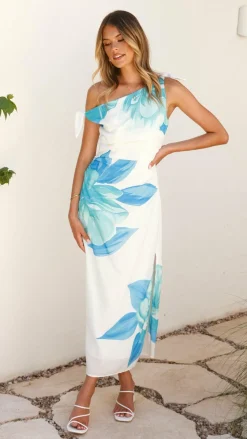 Maisy Shoulder Tie Midi Dress - Blue Teal