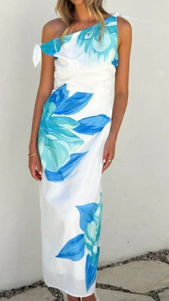 Maisy Shoulder Tie Midi Dress - Blue Teal