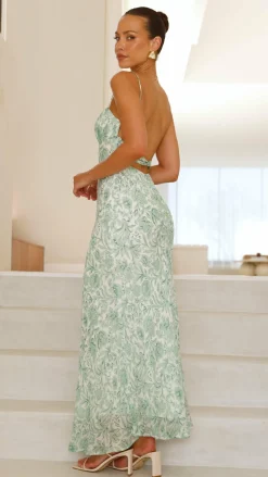 Margie Midi Dress - Green Flower