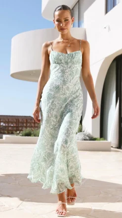 Margie Midi Dress - Green Flower